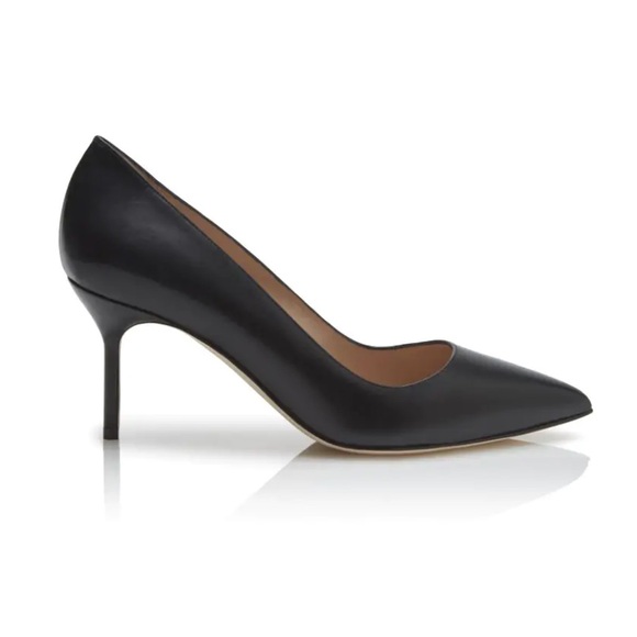 Manolo Blahnik BB Calf 70 Black Leather Pointed Toe Pumps - Picture 2 of 7